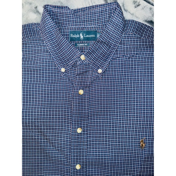 Ralph Lauren Men's Classic Fit Navy White‎ Brown Button Down Shirt 2XB Big - Picture 4 of 7